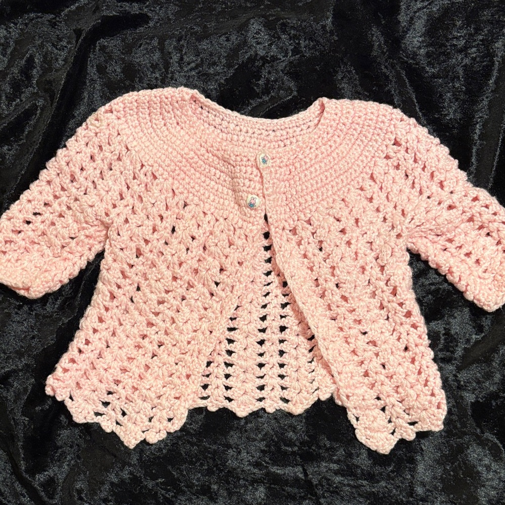 Handmade Pink Crochet Baby Cardigan